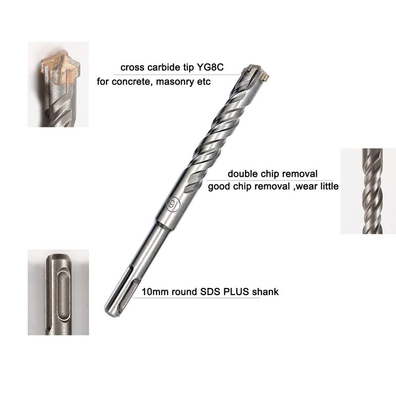 JFOGO 10 Pieces Carbide-Tipped SDS-Plus Rotary Hammer Drill Bit Set for Concrete,Brick,Block,Stone,Masonry - Image 3